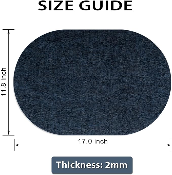 Placemats Set of 12-17" x 11.8" Waterproof & Heat Resistant Oval Place Mats, Wipeable Washable Double Layer Faux Leather Table Mats, Dark Blue