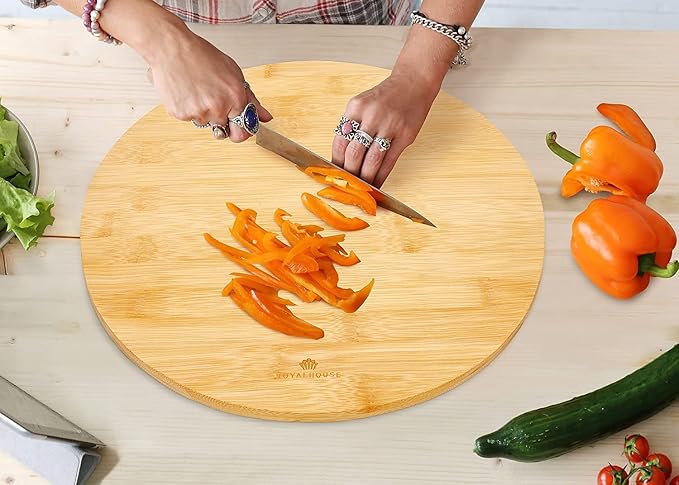 Natural Bamboo Round Cutting Board for Kitchen Pack of 4 | Chopping Boards for Meat & Vegetables, Cheese and Charcuterie Board, Serving Tray, 11.8" Round 0.6