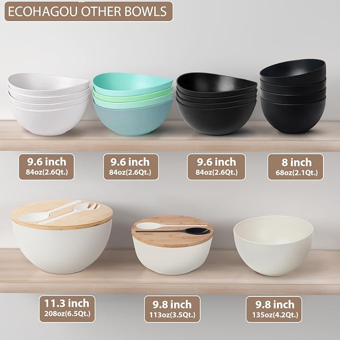 Bamboo Fiber 10 ″ Large Salad Serving Bowl Set with Wooden Lid & Servers, 3.5Qt Big Bowl with Utensils for Mixing Salad,Fruit,Pasta,Lightweight & Dishwasher Safe,, Ideal Gift for Home - Teal Color
