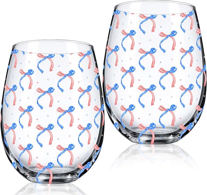 Sliner 2 Pack 250th Anniversary Stemless Wine Glasses 17oz Patriotic Drinking Glasses Independence Day Tumbler Cups for 4th of July Party Supplies Memorial Day Gift Decorations