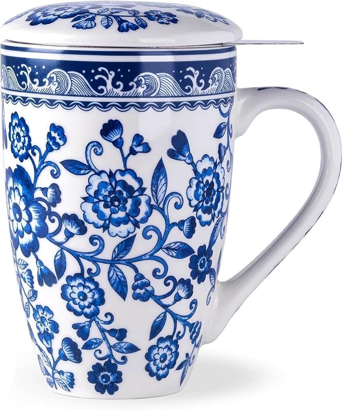 AmorArc Tea Cup With Infuser and Lid, 18oz Loose Leaf Tea Mug With Steeper | Porcelain Tea Mug With Infuser and Lid, Strainer Tea Cup for Tea Lovers, Home & Office, Housewarming Birthday Gift