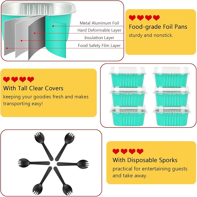 LNYZQUS 10oz Mini Cake Tins with Lids, Individual Cinnamon Roll Pans | 40 Pack, Blue, Disposable, Aluminum Foil, 4 Inch Square Baking Cups, Small Dessert Containers for Bake Sales Treats