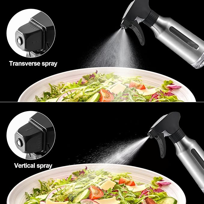 Oil Sprayer for Cooking,Stainless Steel Olive Oil Mister for Air Fryer Black Nozzel Dispenser Bottles Fat Reduction Glass Oil Control Spray Pot 6.35oz(180ml) Capacity
