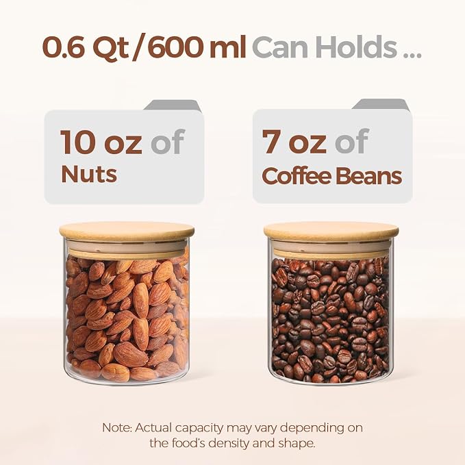 ComSaf Glass Storage Containers With Lids 0.6 Qt, 9 Pack Small Glass Jars | Small Glass Containers, Spice Jar 20oz, Snack Station Organization, Coffee Bar Organization, Size For Subpackage, BPA Free