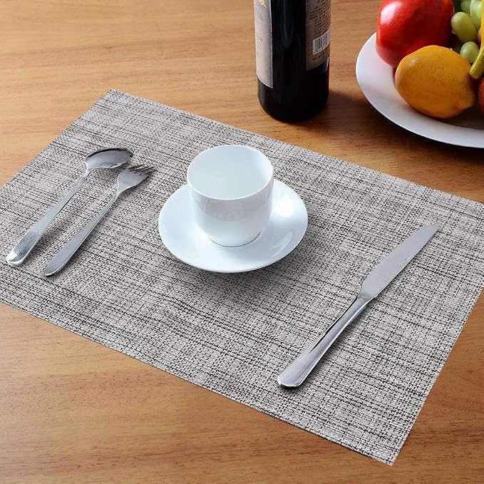 homEdge PVC Placemat, 4 PCS of Non-Slip Heat Resistant Place Mats, Washable Vinyl Placemats, Set of 4 – Gray