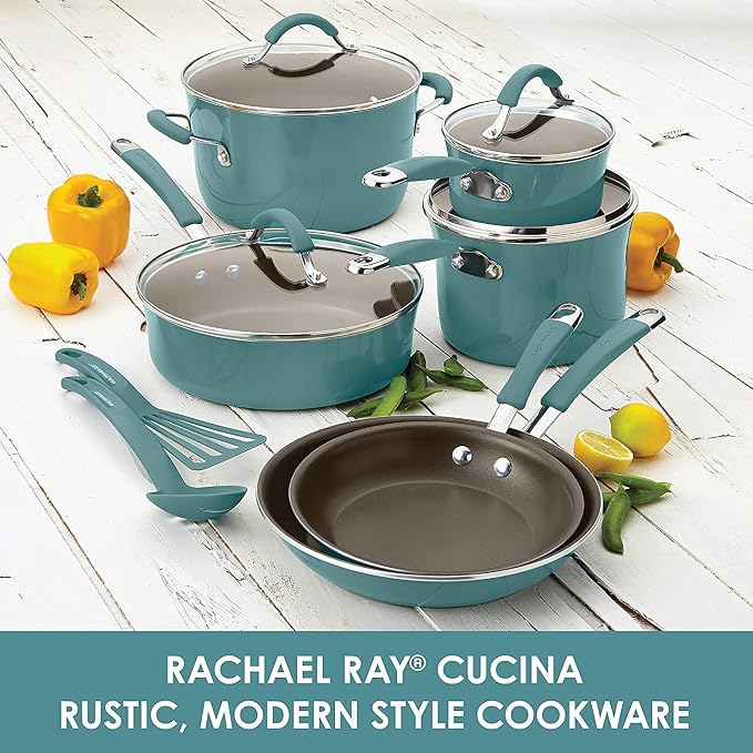 Rachael Ray Cucina Nonstick Frying Pan Set / Fry Pan Set / Skillet Set - 9.25 Inch and 11 Inch, Blue