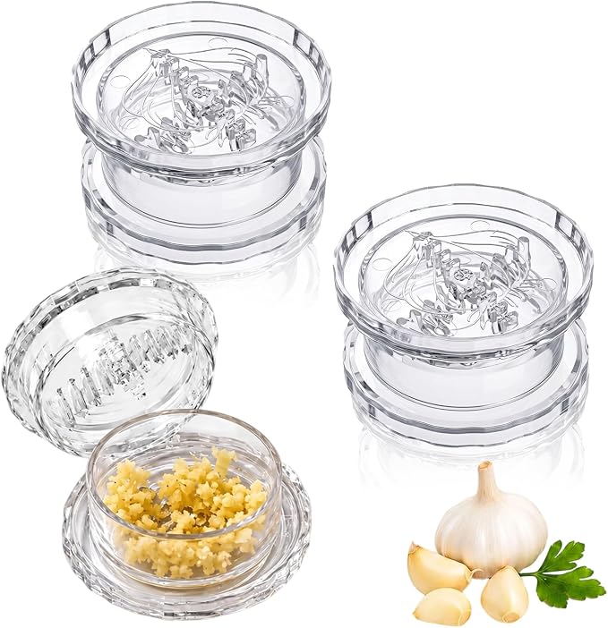 3PCS Garlic Twister – Manual Garlic Mincer & Garlic Press in One | Garlic Twister Mincer for Ginger, Herbs, Nuts & more, Dishwasher Safe, 3–5 Clove Capacity - Clear