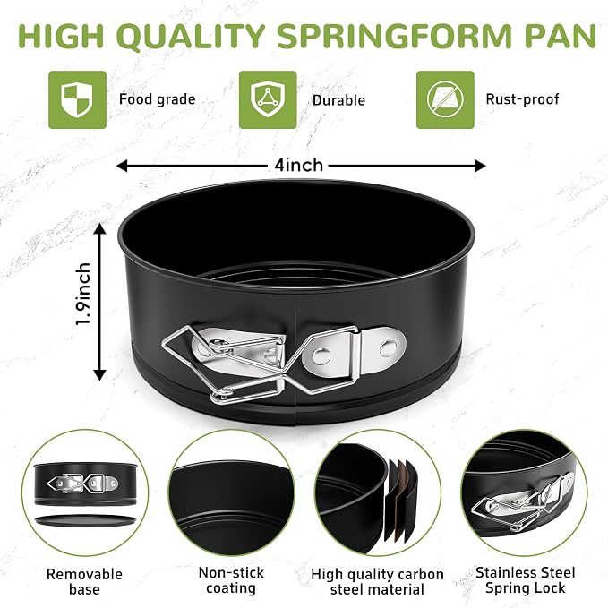 ZeroPone 4 Pack Mini Springform Pan Set for Mini Cheesecake Pizza | Non-stick Cheesecake Pan with Removable Bottom Small Cake Mold withstands up to 450°F