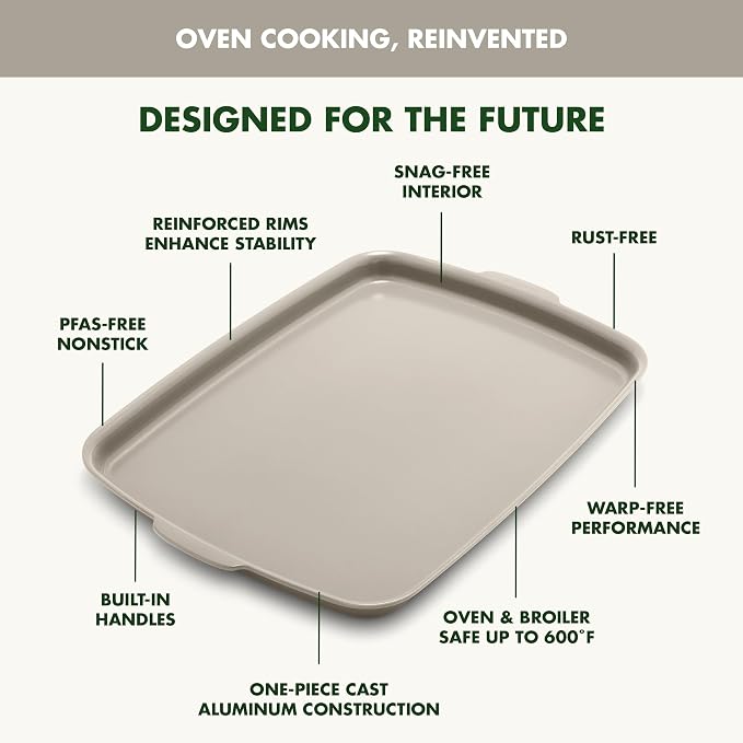 GreenPan Premiere Ovenware Healthy Ceramic Nonstick 18" x 13" Half Rectangular Baking Pan, PFAS-Free, Warp-Free Bakeware, Durable Quick Heating Tray, Oven Safe to 600F, Dishwasher Safe, Taupe