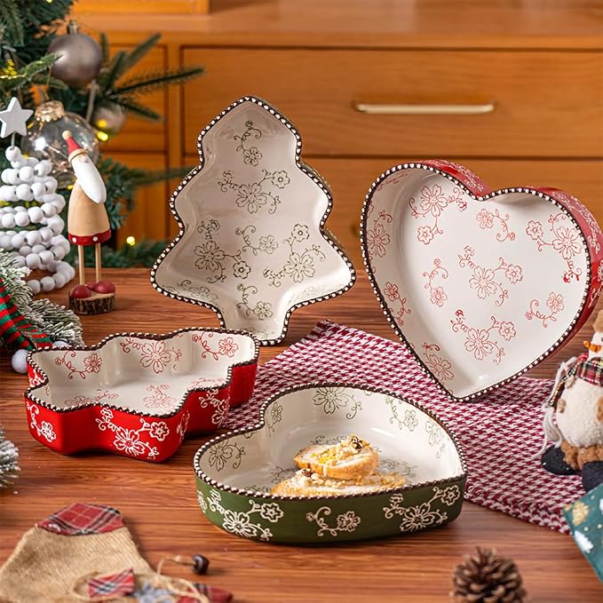 WAIT FLY Ceramic Sakura Pie Pan 33 OZ Quiche Baking Dish Heart Shape Pie Dish for Lasagna, Apple Pie-1 PCS-Red