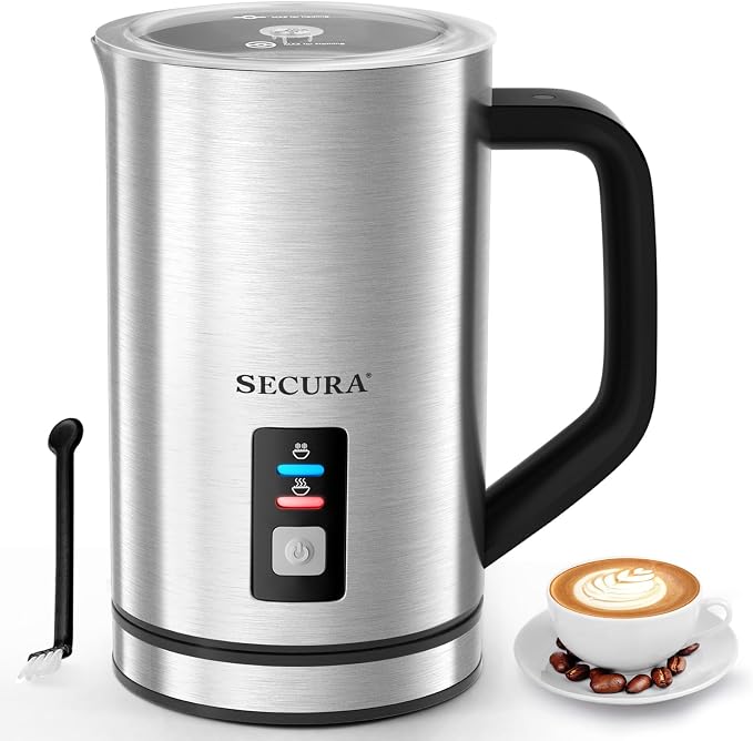 Secura Milk Frother, Electric Milk Steamer Stainless Steel, 8.4oz/250ml Automatic Hot and Cold Foam Maker and Milk Warmer for Latte, Cappuccinos, Macchiato, 120V | Stainless Steel, Easy Cleaning, Strix Temperature Control, One-Touch Operation, Rich & C...