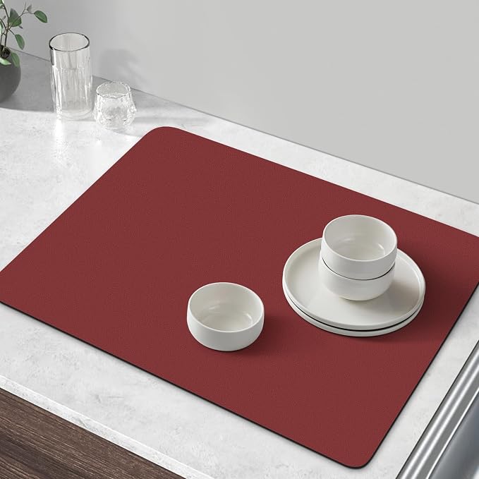Coffee Mat Super Absorbent Dish Drying Mat Coffee Bar Mat 18"x 36", Red | Match with Coffee Machine Accessories Large Drying Mats for Kitchen Counter