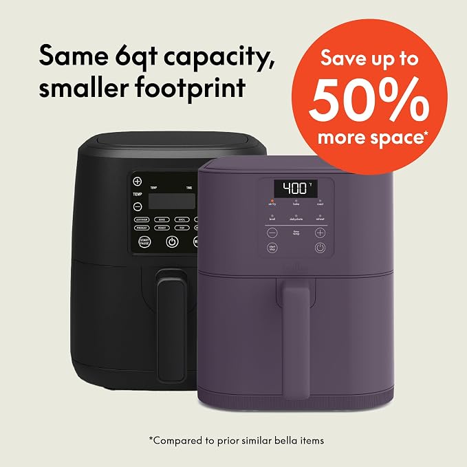 bella Fits-Anywhere™ 6qt Slim Air Fryer with Non-Toxic Coating, Plum