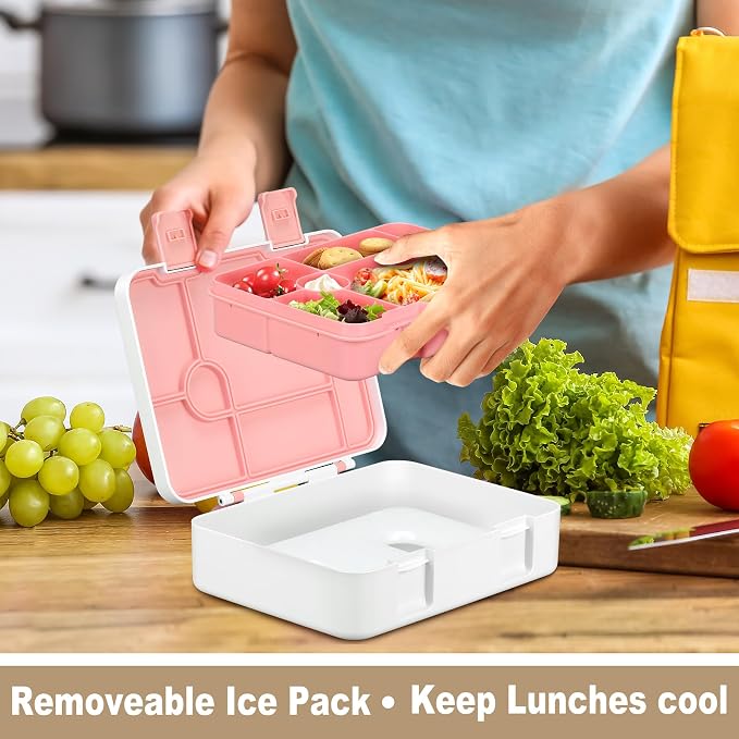 JOOPETALK Chill Bento Lunch Box for Kids Adult with Ice Pack,6-Compartment Reusable Leak-proof Lunch Container for Girls Boys to School,Keep Food Cold&Fresh,Dishwasher & Freezer Safe