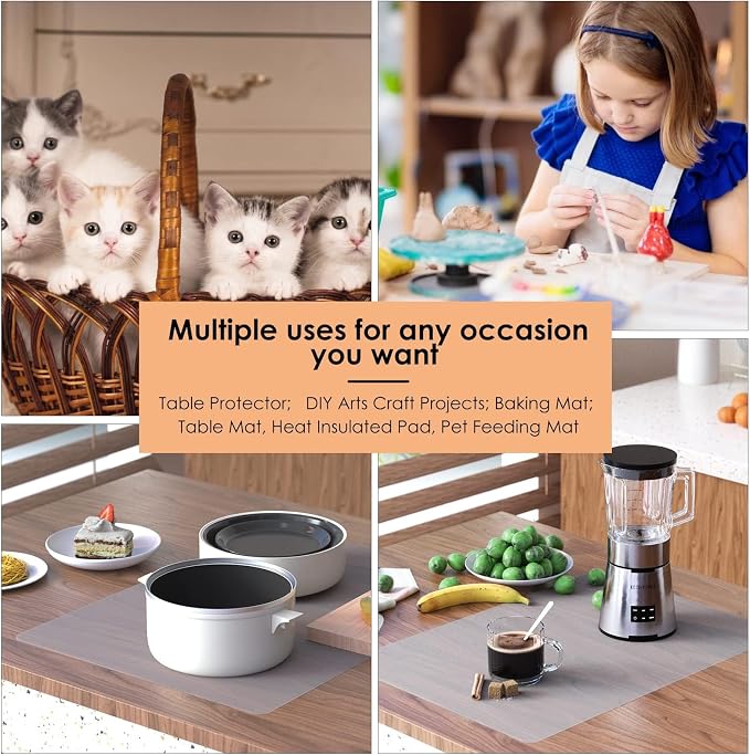 Extra Large Silicone Mat for Kitchen Worktop Protector, Thickened Nonstick Heat Resistant Countertop Mat, Nonskid Placemat, Craft Mat, Table Mat (Transparent, 15.7"x23.6")