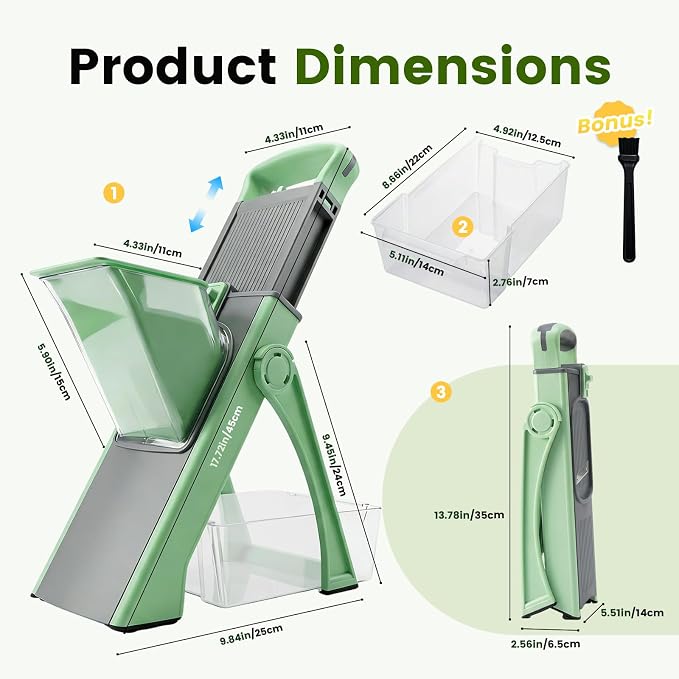 4-in-1 Mandoline Slicer Vegetable Chopper with Adjustable Blades | vegetable slicer with adjustable thickness, julienne, dicer and fry cutter functions, with foldable design and container