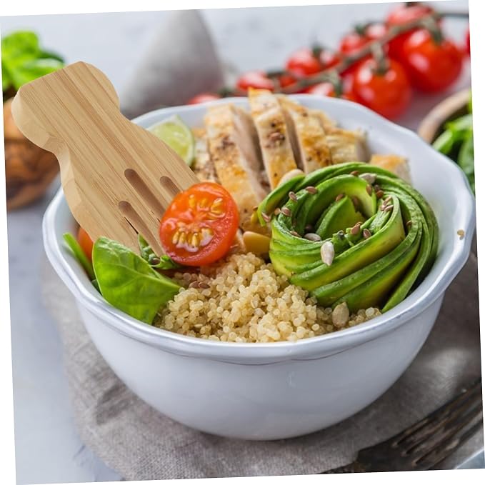 Bamboo Salad Servers Non-Stick Salad Hands Forks Wooden Cooking Utensils for Mixing and Serving for Parties and Gatherings