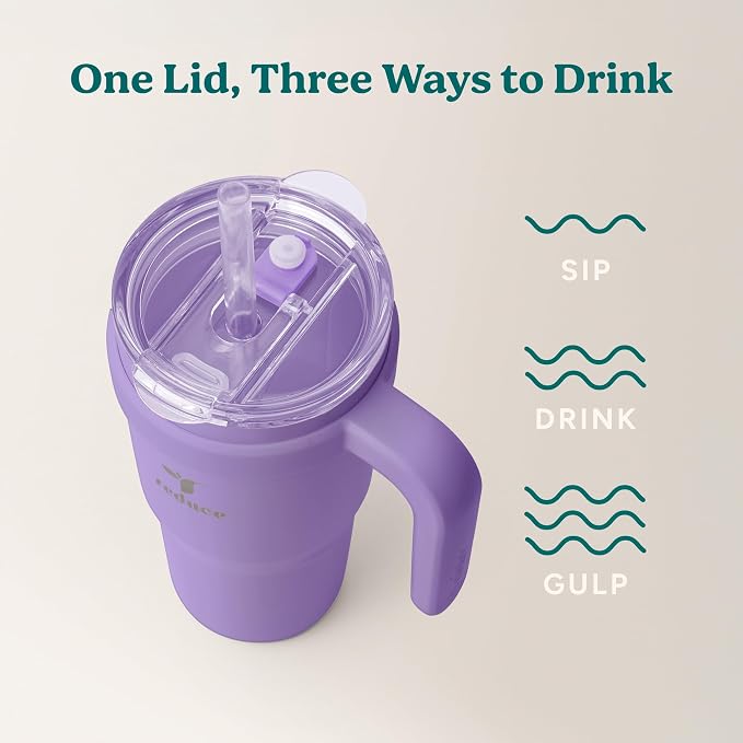 Reduce 24 oz Stainless Steel Tumbler with Handle - Dual-Wall Vacuum Insulated Travel Mug, Sweat-Proof Lid & Reusable Straw - Keeps Drinks Cold for 24 Hrs, Fits Cupholders, Dishwasher Safe-Purple Punch