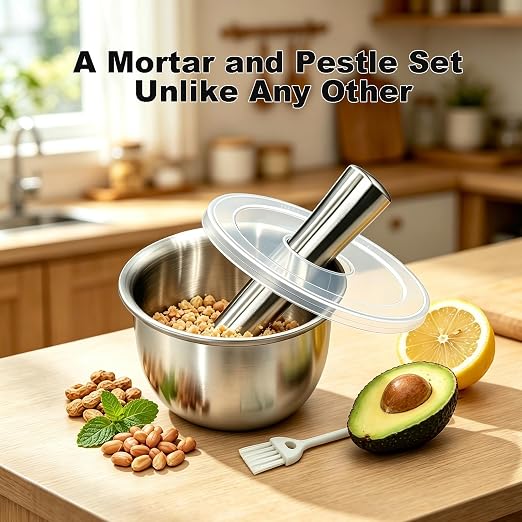 Mortar and Pestle Set, Pill Crusher Fine Powder, 2 Cups Capacity for Tablets, Herbs, Spices, Garlic, Nuts and More, Durable Yet Portable Design