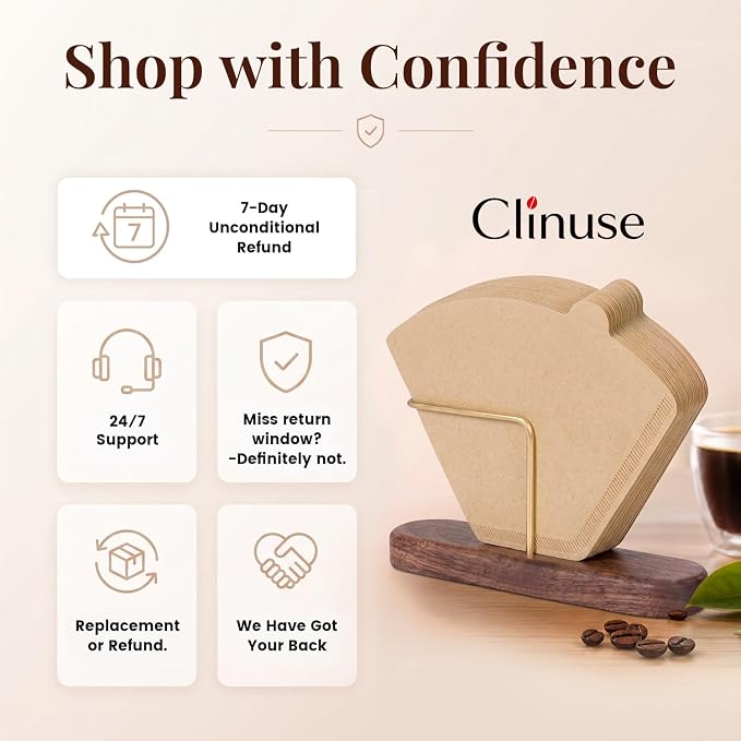 Clinuse 200Pcs Cone Coffee Filters #2, Unbleached No Blowout Paper Filters | Disposable Natural Wood Pulp Coffee Filter 2-6 Cup, Premium Size 02 Filters Compatible with Pour Over and Drip Coffee Maker