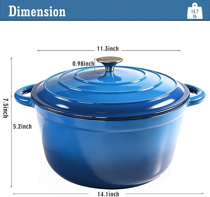 6QT Enameled Cast Iron Dutch Oven with Lid, Heavy-Duty & Non-Stick Cookware Pot for Braising, Stews, Roasting, Bread Baking - Oven & Stovetop Safe