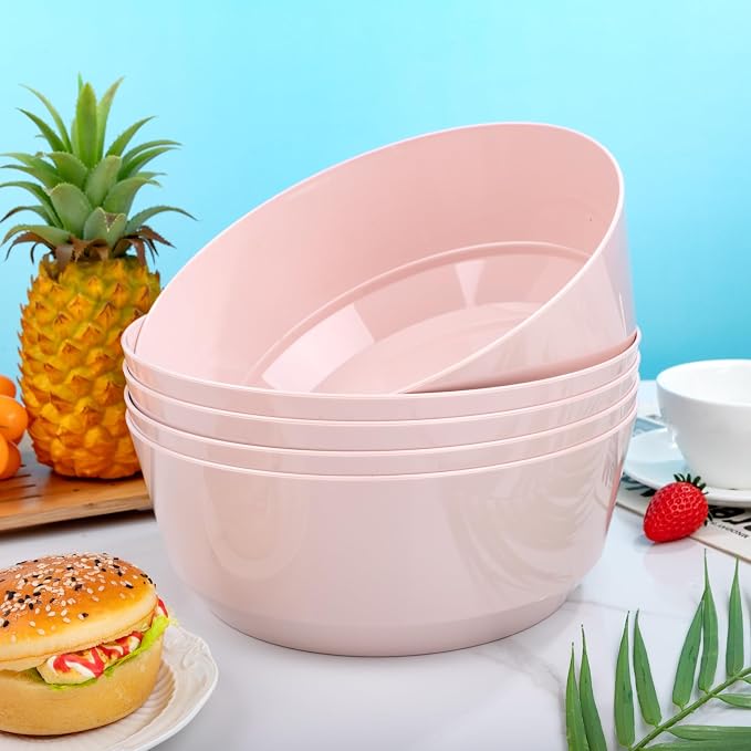 8 Pack Pink Serving Bowls for Easter | 128oz Heavy Duty Disposable Plastic Bowls, Perfect for Party Snack, Salad, Candy & Bar Buffet