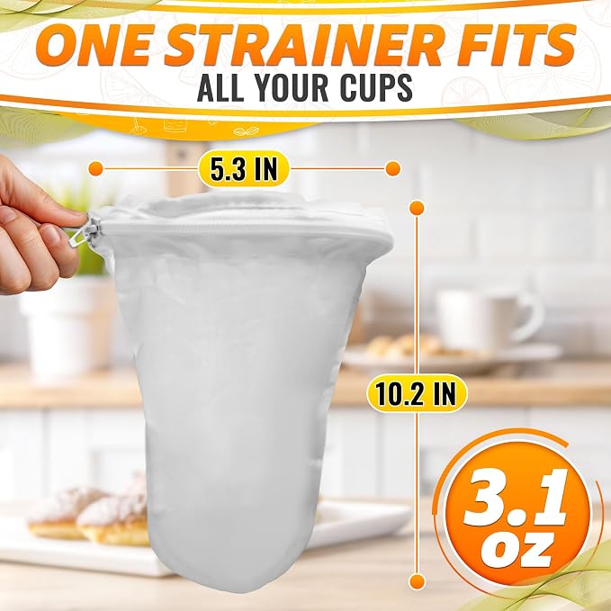 5.3 In Thai Tea Strainer, Fine Mesh Cloth, Stainless Steel Handle | Large Tea Strainer for Loose Tea, Long Steel Handle, Reusable, Easy to Clean, Cotton Muslin, Suitable for Milk, Juice & Vine