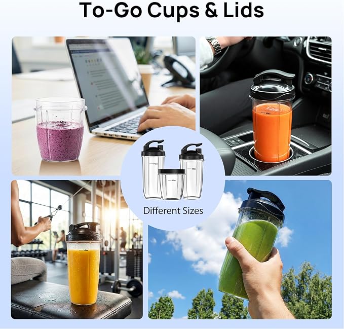 Consciot CB10 11Pcs Personal and Countertop Blender Combo, 900 Peak Watts | Make Shakes & Smoothies, Frozen Drinks, Baby Food, Spreads & More, 3 Portable BPA Free To-Go Cups, 2 Spout-Lids & 1 Flat-Lid