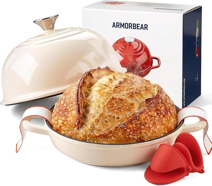 5QT Enameled Cast Iron Sourdough Bread Oven for Homemade, White | Tight-fitting Dome Lid, Shallow Base Supports Easier Loading & Crisp Sourdough Crusts, Gifts for Sourdough Bakers