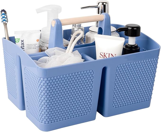 Plastic Shower Caddy, Portable Shower Basket with Handle, Dark Blue | Cleaning Caddy Organizer for Bathroom, College Dorm Room Essentials, Storage Tote