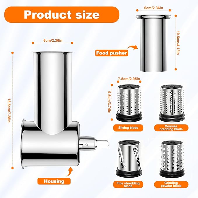 Slicer Shredder Attachments for Stand Mixers | All Stainless Steel, Vegetable Shredder, Cheese Grater, Salad Maker, Food Slicers Chopper Grinding Powder Accessories