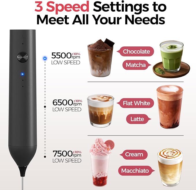 YARRAMATE Rechargeable Milk Frother, Electric Drink Mixer | Frother Wand with 2 Stainless Steel Whisks, Handheld Drink Mixer for Latte, Cappuccino, Matcha, Coffee and Protein Drinks
