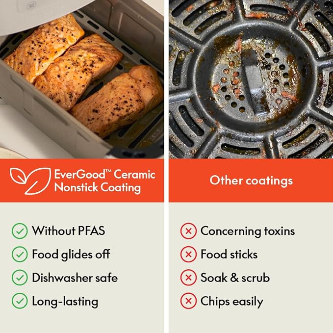 bella Fits-anywhere™ Slim Air Fryer, 4qt Ceramic Airfryer, Oatmilk