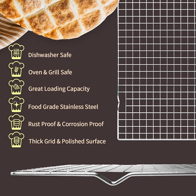 2PCS Cooling Rack for Cooking and Baking, 15" x 10" Wire Rack,Silver | Thick Wire Rack, Oven & Dishwasher Safe, for Roasting, Grilling, Drying, Fits Half Sheet Pan