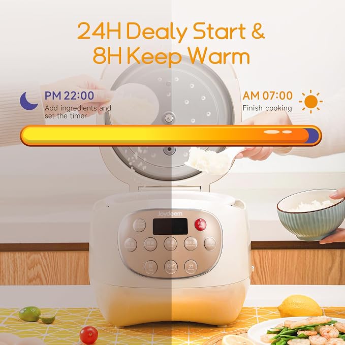 Joydeem Mini Ceramic Rice Cooker, 2.5 Cups Uncooked Rice Cookers with Pure Ceramic Inner Pot, Healthy & PFOA Free, 1.2L/1.3 qt, DFB-C120