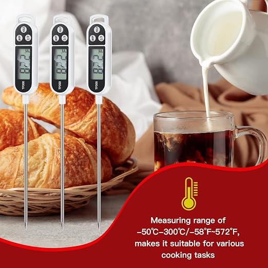 6 Pcs Instant Read Meat Thermometer with Long Probe 9.65 Inch Kitchen Cooking Food Candy Waterproof Digital Thermometer for BBQ Water Milk Yogurt Liquid Cooking(White)