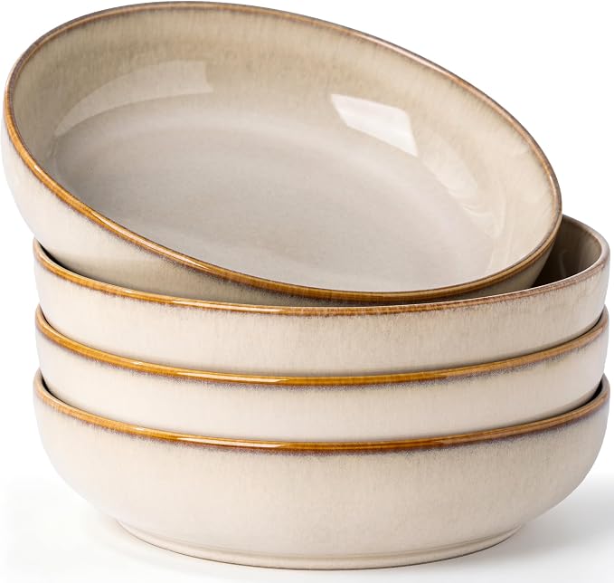 GBhome 8.75'' Large Pasta Bowls, 38oz Stoneware Pasta Serving Bowls Set of 4