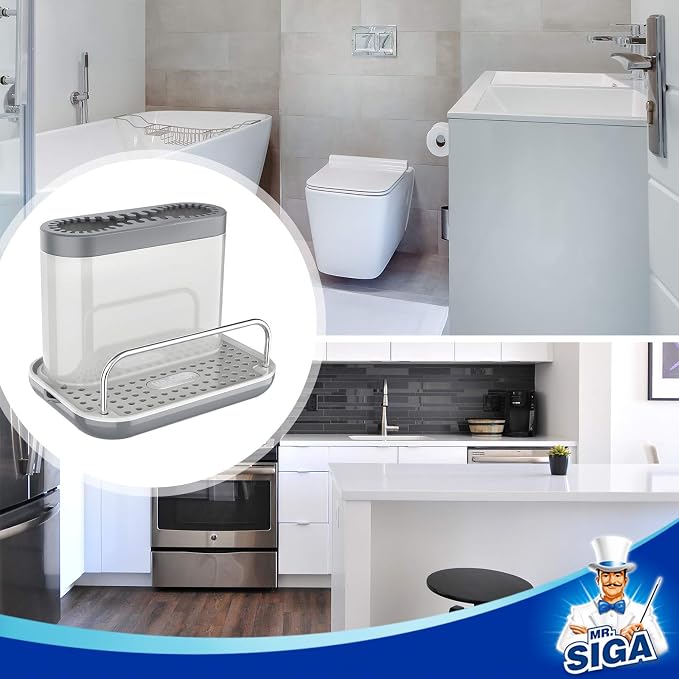 MR.SIGA Sink Caddy, Kitchen Sink Organizer Sponge Holder with Drip Tray | Kitchen sink caddy organizer, keeps sink tidy