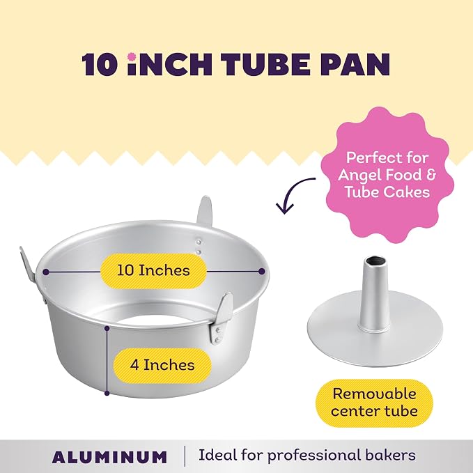 Wilton Aluminum Angel Food Tube Cake Pan, Made Without PFAS, 10 in. | Natural Anodized Aluminum Bakeware, Even Heating & Rust-Resistant for Professional Results, Perfect for Angel Food Cakes