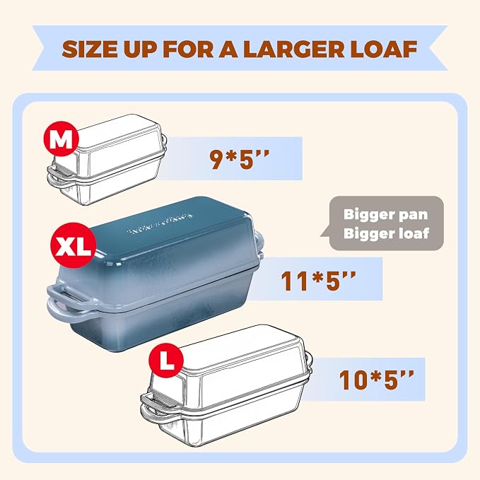 Cast Iron Loaf Pan with Lid, 11x5 Inch 5.8 Qt Sourdough Pan | Dutch Oven Bread Pan with lid, Large Cast Iron Loaf Pan for Sourdough Bread, 11x5 Size, 2-in-1 Design, Crispy Crust, Seasalt