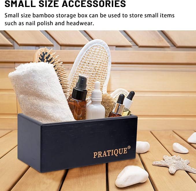 PRATIQUE Bamboo Drawer Organizer - Kitchen Utensil Organizer Silverware Tray Cutlery Holder，Office Desk Supplies and Accessories,5.9 * 3 * 2.6inch,Black