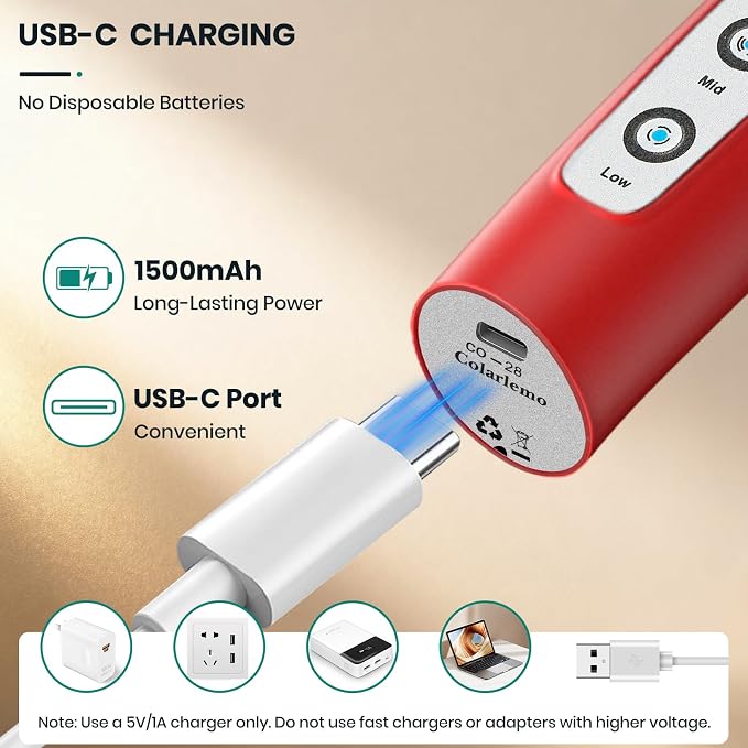 Colarlemo Milk Frother Handheld Rechargeable, Frother Wand Drink Mixer Electric Whisk for Coffee, Detachable With 3 Stainless Whisks, Hand Mixer for Lattes, Cappuccino, Matcha, Egg, No Stand, Red