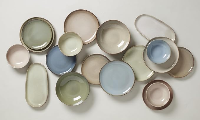 Oneida Organic Shades Oatmeal Stoneware 2-Piece Serving Platter Set | dishwasher safe, microwave safe | includes platter and serving bowl | 44oz, food tray, gift for women