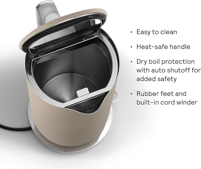 Aarke Kettle - Electric Stainless Steel Tea Kettle 1.2L (40oz), Sand | Temperature Control, Non-Drip Spout, Double-Wall Construction, Dry Boil Protection, Heat-Safe Handle, LED Cool-Down Indicator