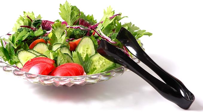 72pcs Black Plastic Serving Utensils Set for Parties & Buffet | 24 Serving Spoons(10"), 24 Forks(10") & 24 Tongs(6"), Black Disposable Serving Utensils for Buffet, Catering, Weddings & BBQs