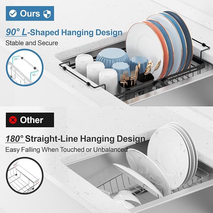 Dish Drying Rack Over the Sink - Expandable Drainer with Cup Holder | Twist-Lock Adjustment, Removable Utensil Holder, Handles with Non-Slip Beads, Rust-Resistant, Space-Saving for Kitchen