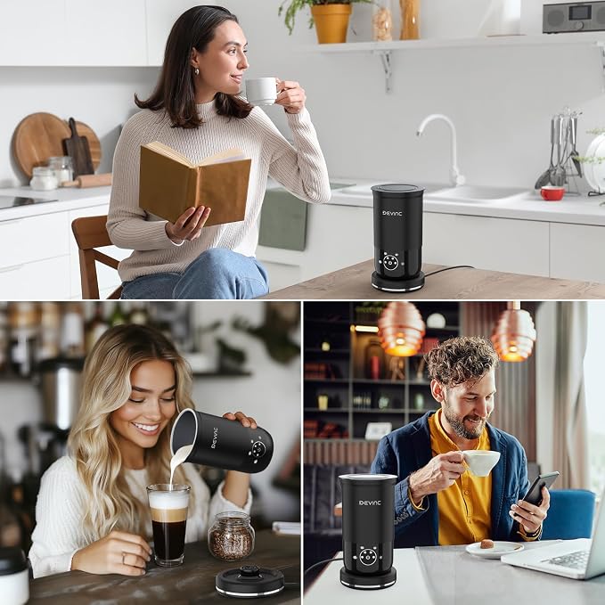 Milk Frother, 4-in-1 Milk Frother and Steamer, Hot and Cold Foam Maker and Milk Warmer with Auto Shut-Off, Electric Frother for Coffee, Latte, Cappuccino, Matcha
