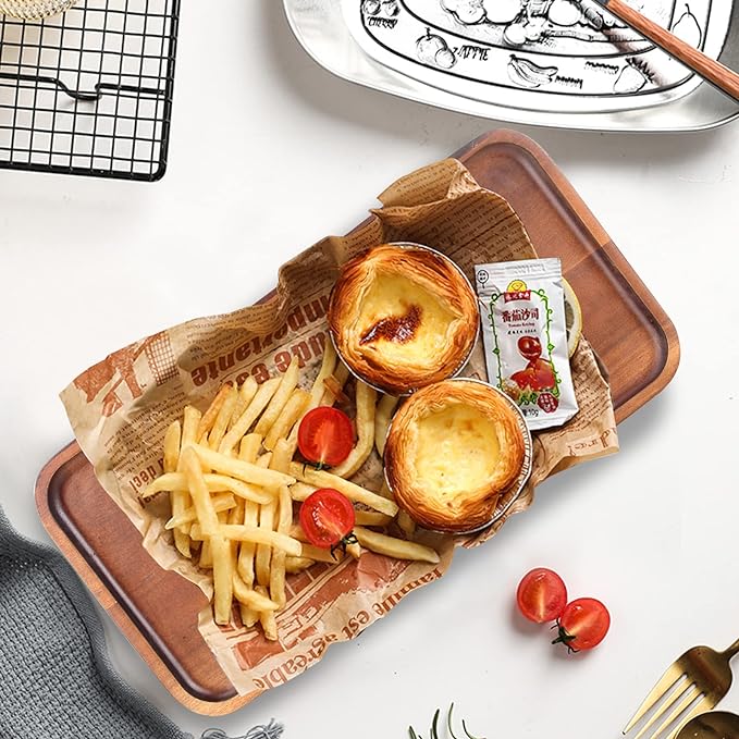Acacia Wood Serving Tray Decor Small Cheese Charcuterie Boards Wooden Plate | Rectangle Mini Wood Tea Coffee Trays for Kitchen Bathroom Counter Appetizer Plates Party Platter Food Dish Snack Dessert Tray