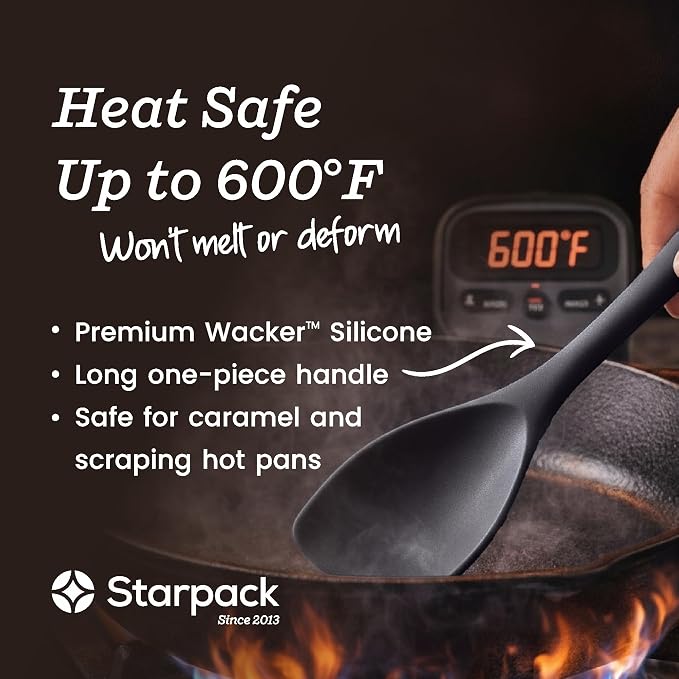 Starpack Like a Boss XL Silicone Cooking Utensils Set (6-Piece, 13.5") - LFGB Certified, 600°F Heat Resistant, BPA-Free - Heavy-Duty Steel Core, Dishwasher Safe - for Nonstick Cookware, Gray Black