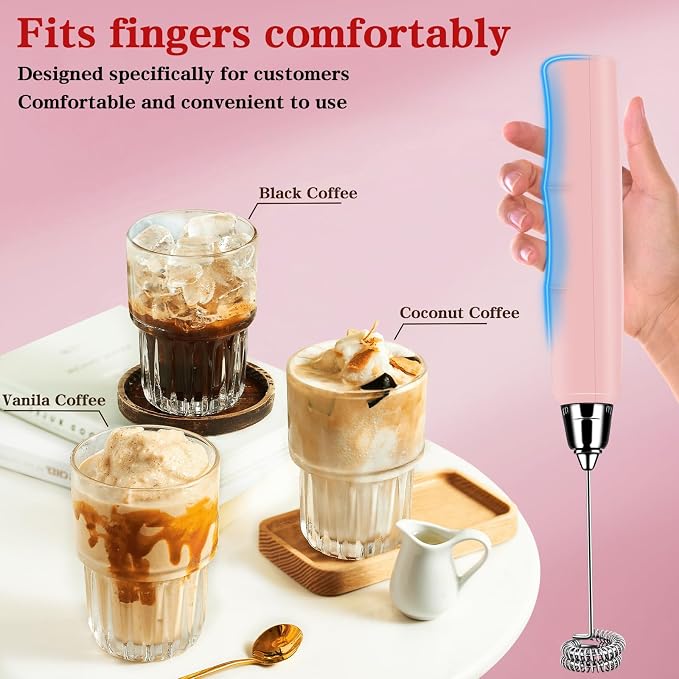 Milk Frother Wand Rechargeable Handheld Whisk Coffee 3 Speed Adjustable | Electric Whisk Drink Mixer with Stainless 3 Whisks Hand Frother , Foam Maker for Latte Cappuccino Matcha Egg Silver